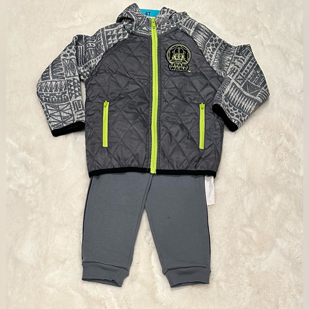 Star Wars Kids Boys 3-pc Sweater Fleece Set Hoodie+shirt+pants Size 4T - Picture 10 of 13